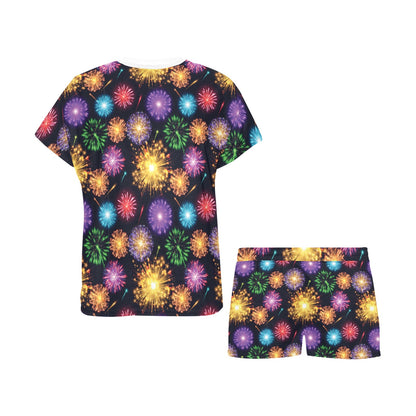 Firework Print Design LKS305 Women's Short Pajama Set