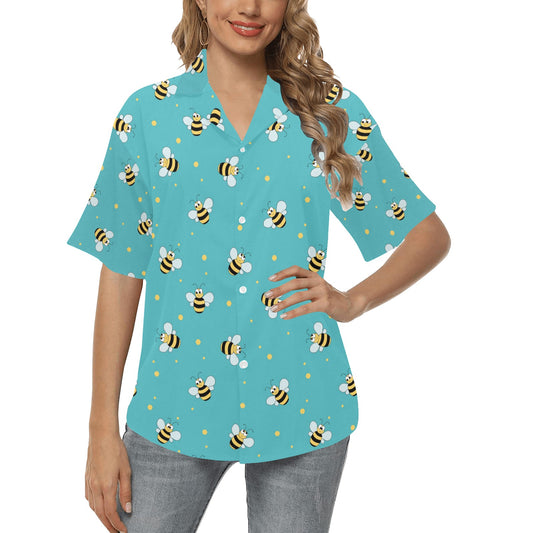 Bee With Dot Print Design LKS309 Women's Hawaiian Shirt