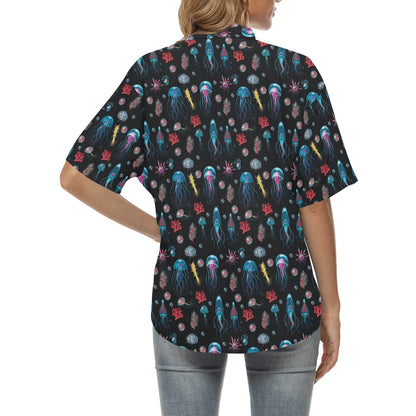 Jellyfish Underwater Print Women's Hawaiian Shirt