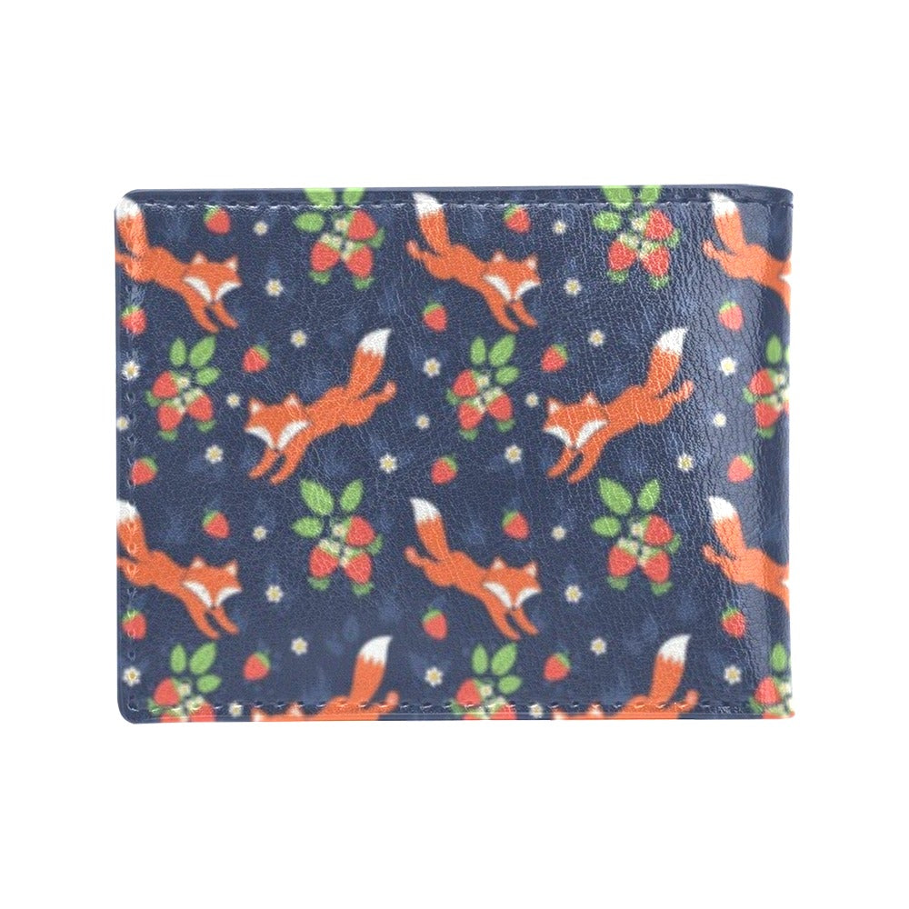 Fox Strawberry Print Pattern Men's ID Card Wallet