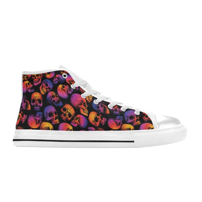 Skull Multicolor Print Design LKS3011 High Top Women's White Shoes