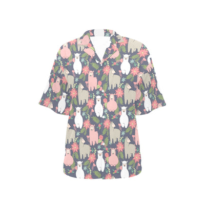 Alpaca Pattern Print Design 03 Women's Hawaiian Shirt