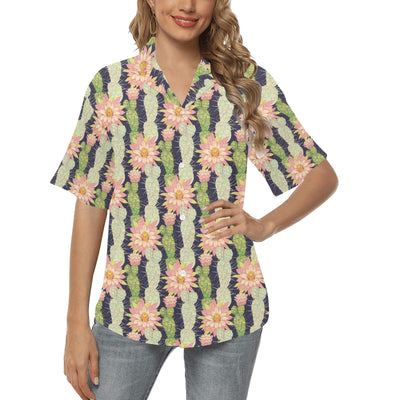 Cactus Pattern Print Design 01 Women's Hawaiian Shirt