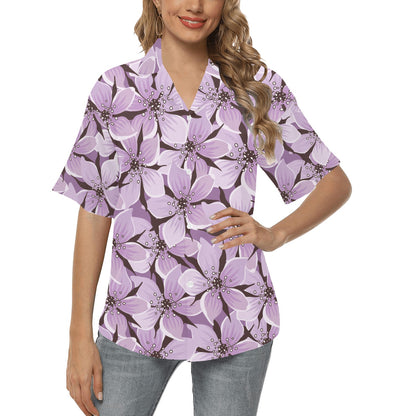 Lilac Pattern Print Design 01 Women's Hawaiian Shirt