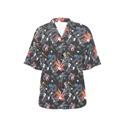 Rock and Roll Pattern Print Design A01 Women's Hawaiian Shirt