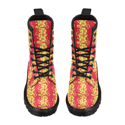 Orange Hibiscus Pattern Print Design HB018 Women's Boots