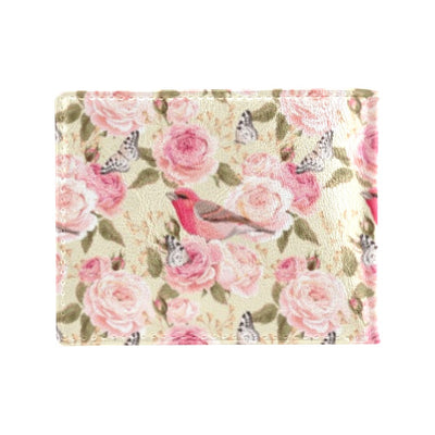 Bird Butterfly Pink Flower Print Pattern Men's ID Card Wallet