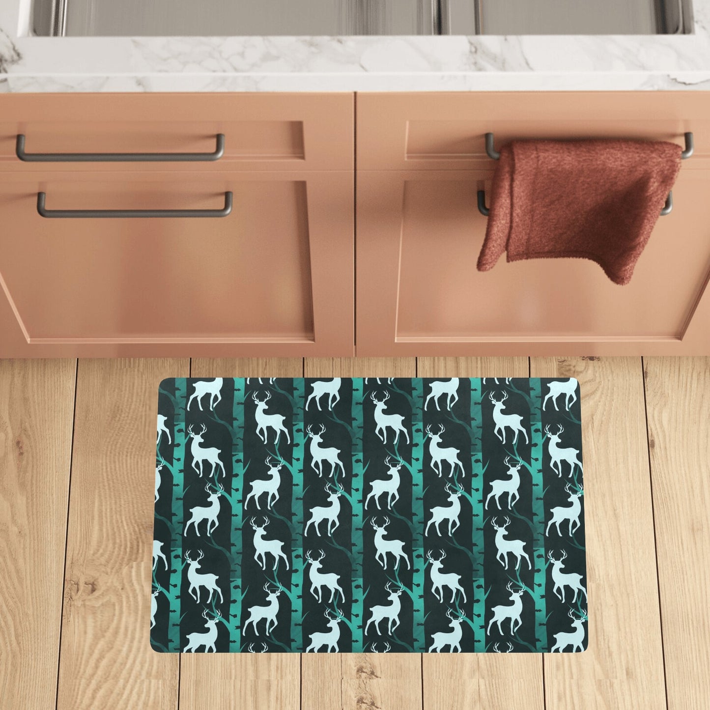 Deer Jungle Print Pattern Kitchen Mat
