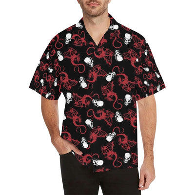 Skull With Red Dragon Print Design LKS304 Men's Hawaiian Shirt