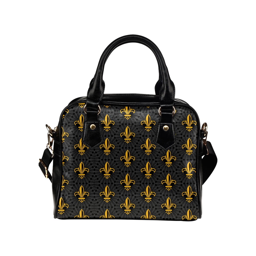 Fleur De Lis Gold Pattern Print Design 01 Shoulder Handbag