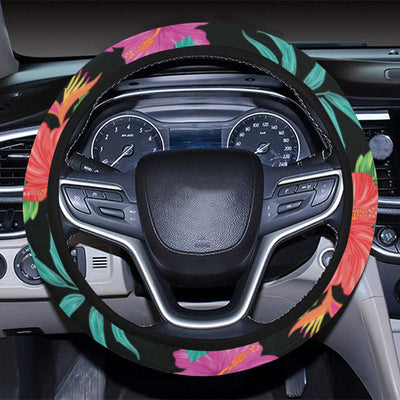 Hibiscus Red Hawaiian Flower Steering Wheel Cover with Elastic Edge