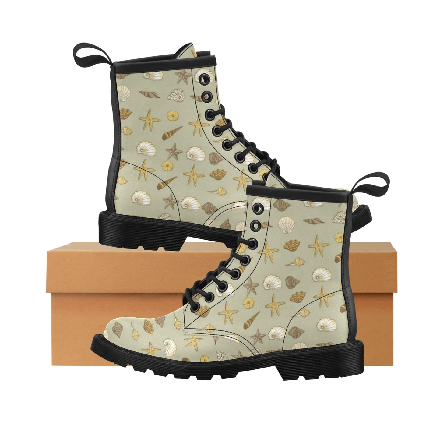 Seashell Beach Print Design LKS303 Women's Boots