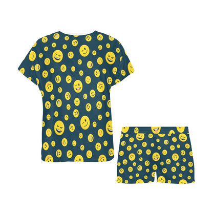 Smiley Face Emoji Print Design LKS301 Women's Short Pajama Set