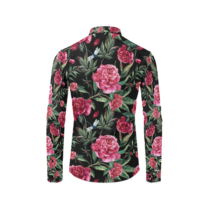 Peony Pattern Print Design PE04 Men's Long Sleeve Shirt