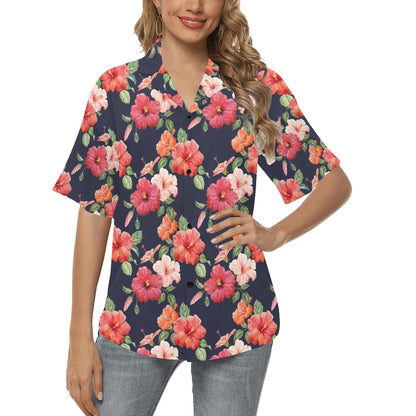 Tropical Flower Pattern Print Design TF020 Women's Hawaiian Shirt