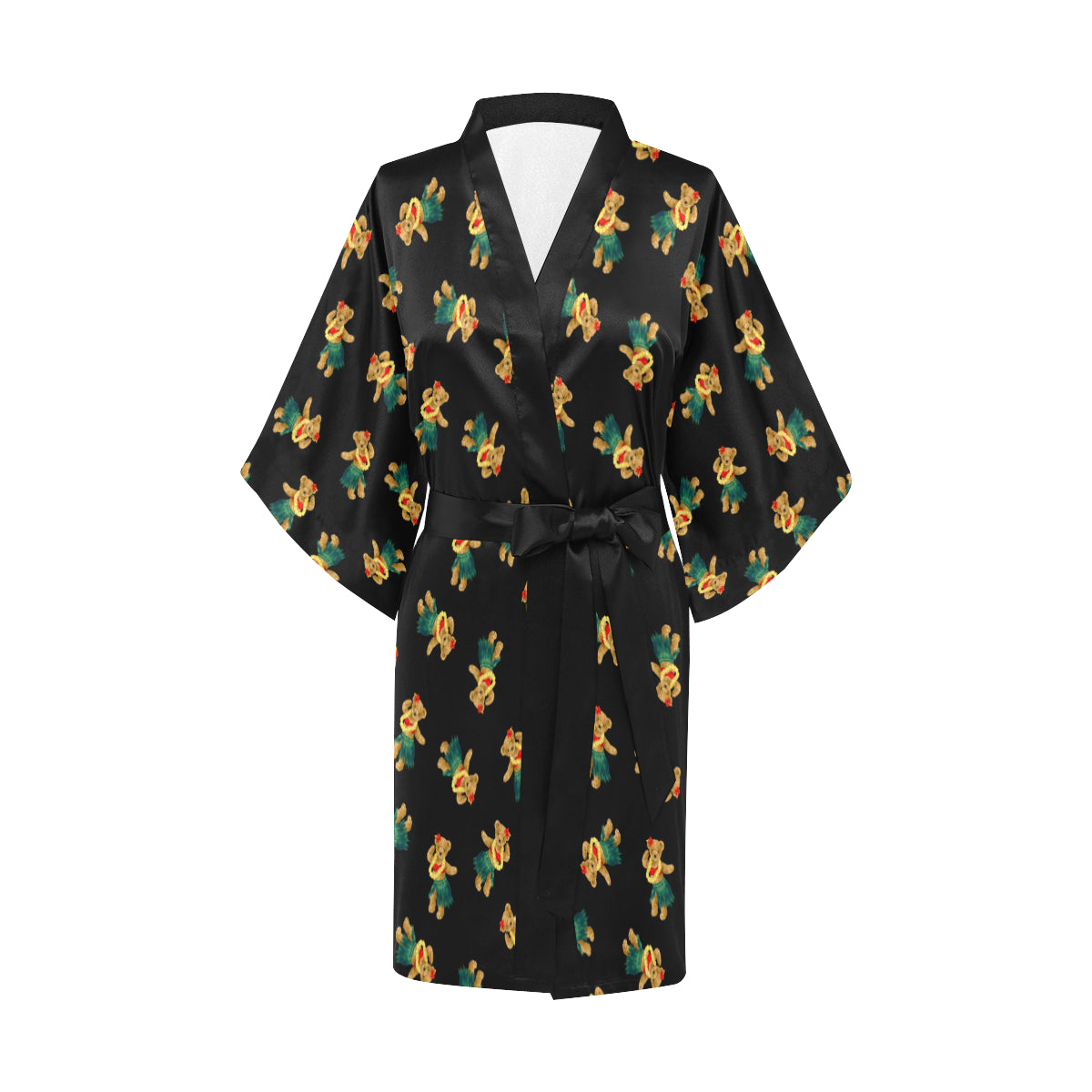 Hula Bear Pattern Print Design 06 Women's Short Kimono