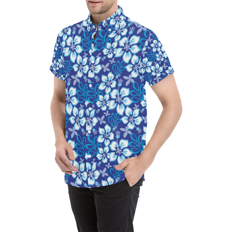 Hibiscus Pattern Print Design HB04 Men's Short Sleeve Button Up Shirt