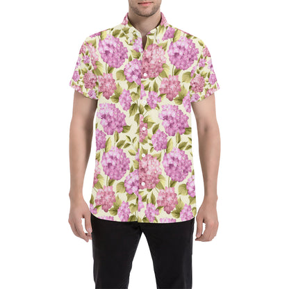 Hydrangea Pattern Print Design HD05 Men's Short Sleeve Button Up Shirt