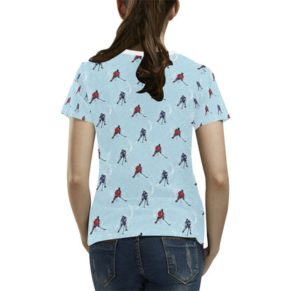 Hockey Player Print Design LKS302 Women's  T-shirt