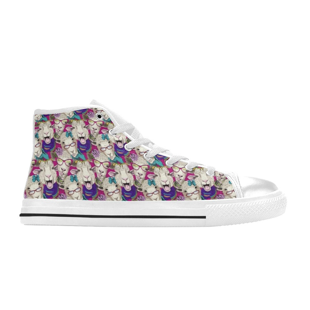 Sheep Print Design LKS403 High Top Women's White Shoes