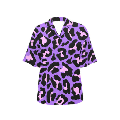 Cheetah Purple Neon Print Pattern Women's Hawaiian Shirt