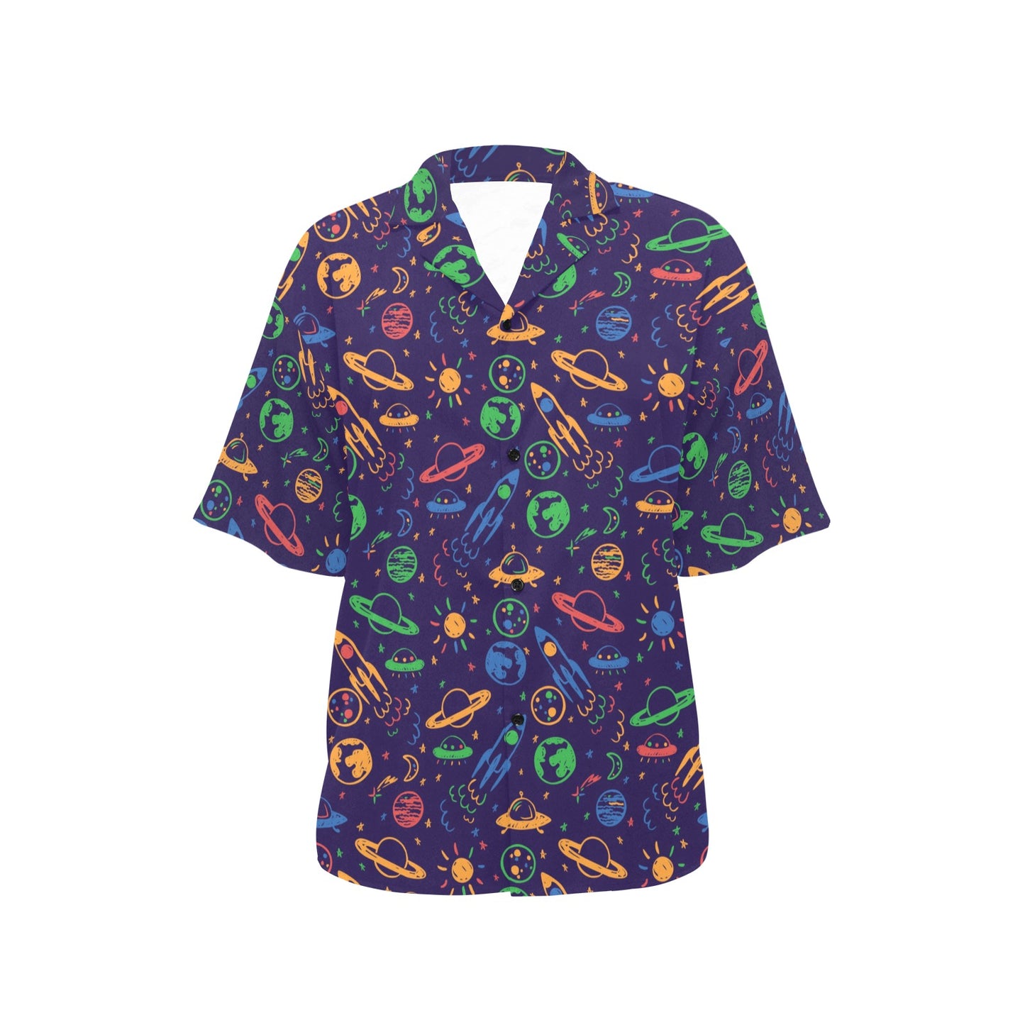 UFO Space Rocket Print Design LKS302 Women's Hawaiian Shirt