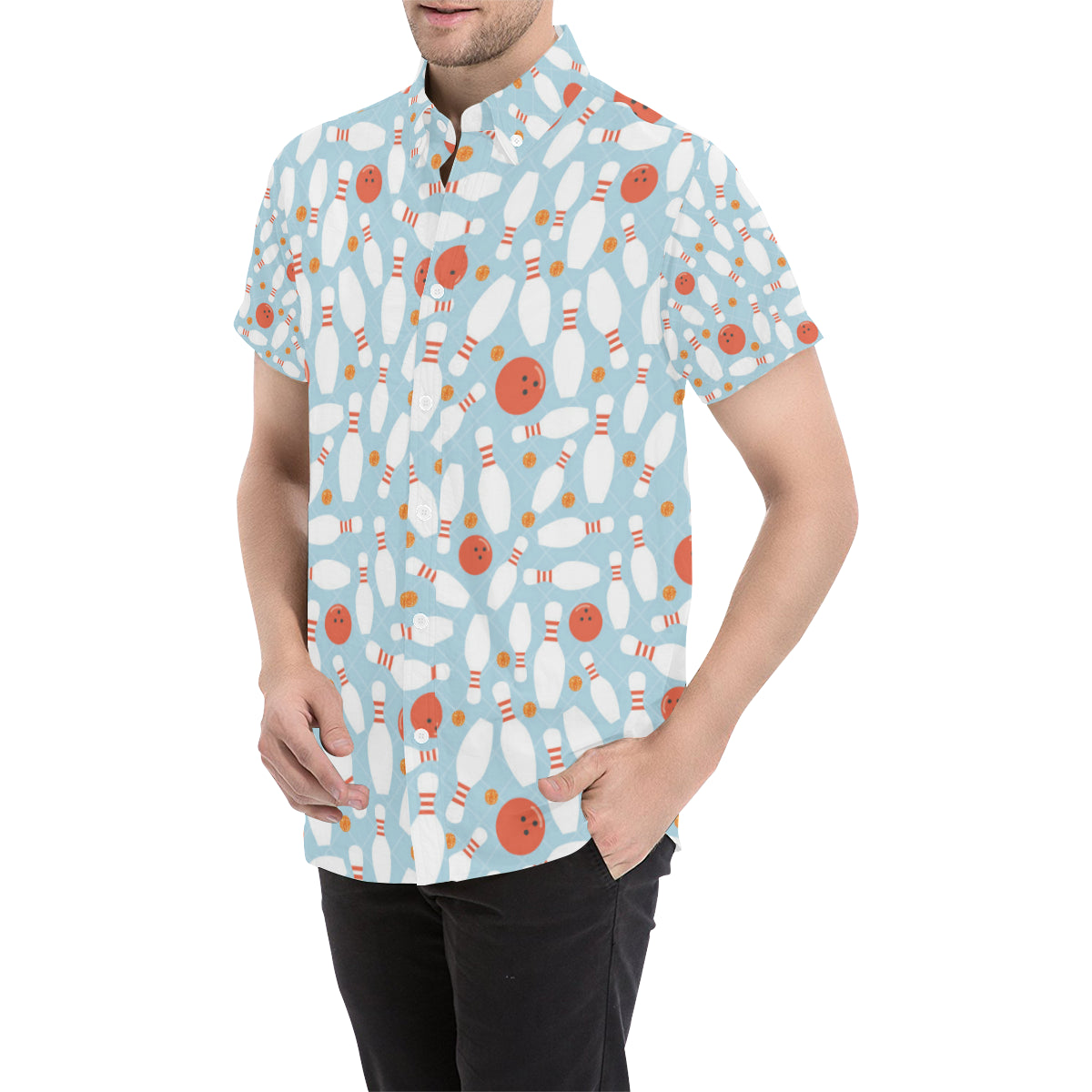 Bowling Pattern Print Design 09 Men's Short Sleeve Button Up Shirt