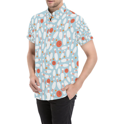 Bowling Pattern Print Design 09 Men's Short Sleeve Button Up Shirt