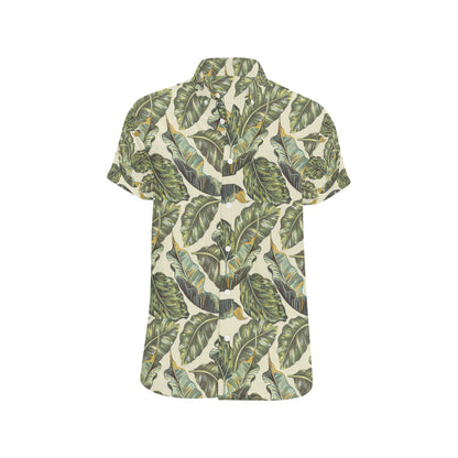 Banana Leaf Pattern Print Design BL08 Men's Short Sleeve Button Up Shirt