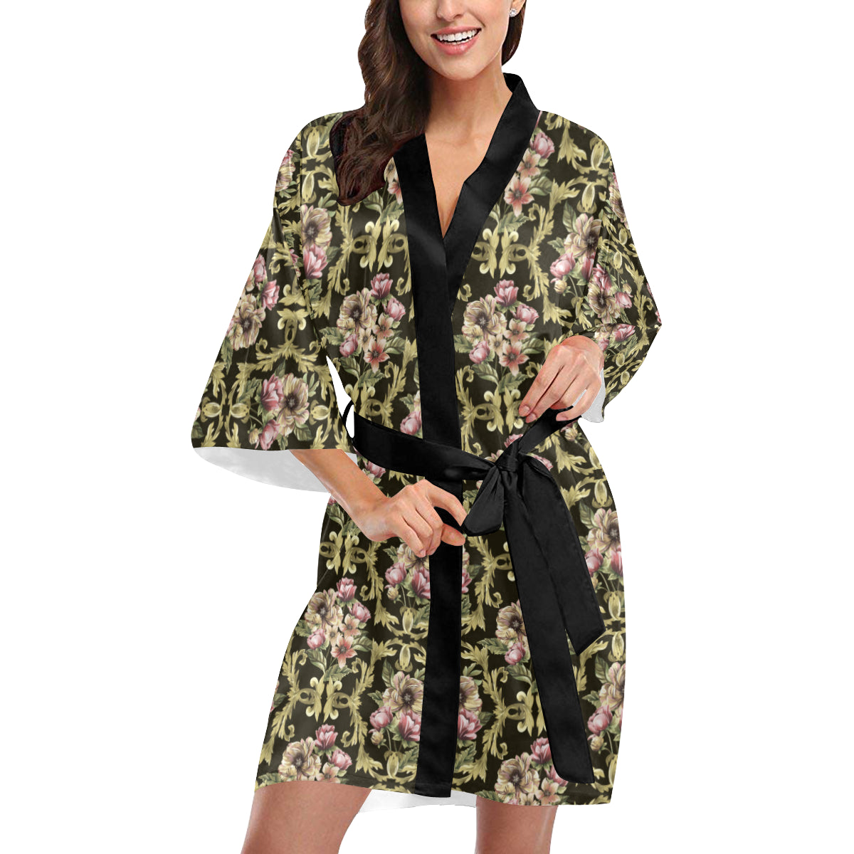Baroque Pattern Print Design 02 Women's Short Kimono
