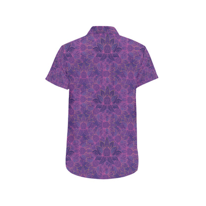 Bohemian Lotus Mandala Style Men's Short Sleeve Button Up Shirt