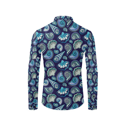 Beach Seashell Blue Print Men's Long Sleeve Shirt