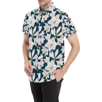 Amaryllis Pattern Print Design 01 Men's Short Sleeve Button Up Shirt