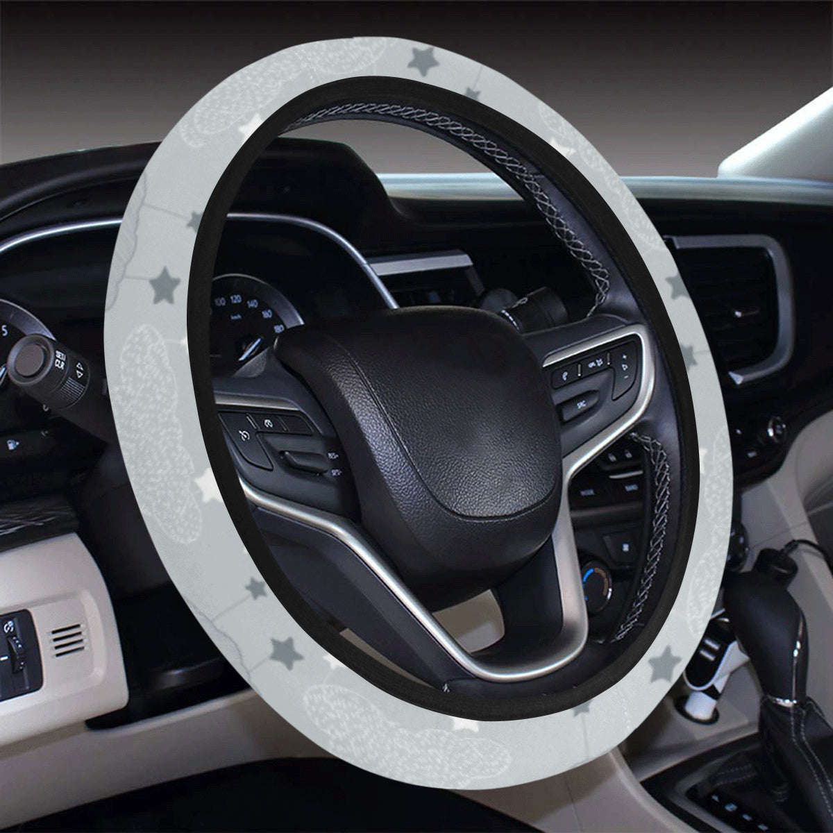 Cloud  Pattern Print Design 04 Steering Wheel Cover with Elastic Edge