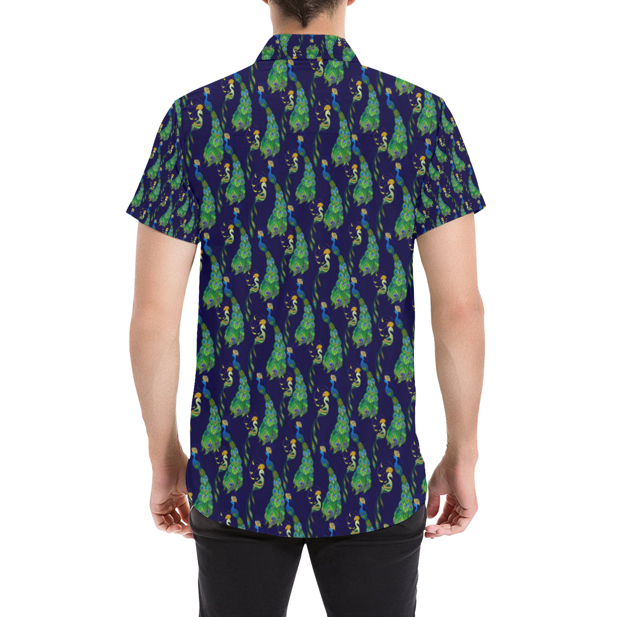 Peacock Art Design Print Men's Short Sleeve Button Up Shirt