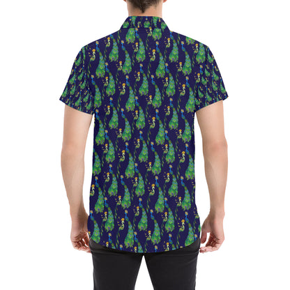 Peacock Art Design Print Men's Short Sleeve Button Up Shirt