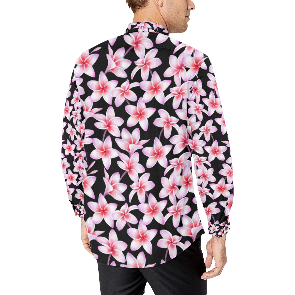 Pink Plumeria Pattern Print Design PM09 Men's Long Sleeve Shirt