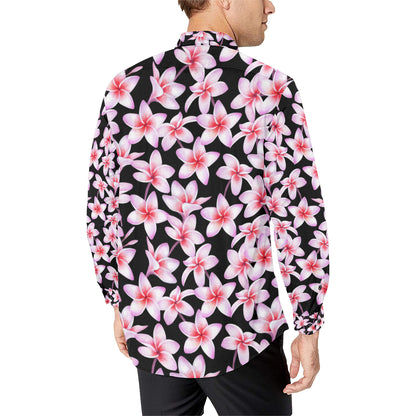 Pink Plumeria Pattern Print Design PM09 Men's Long Sleeve Shirt