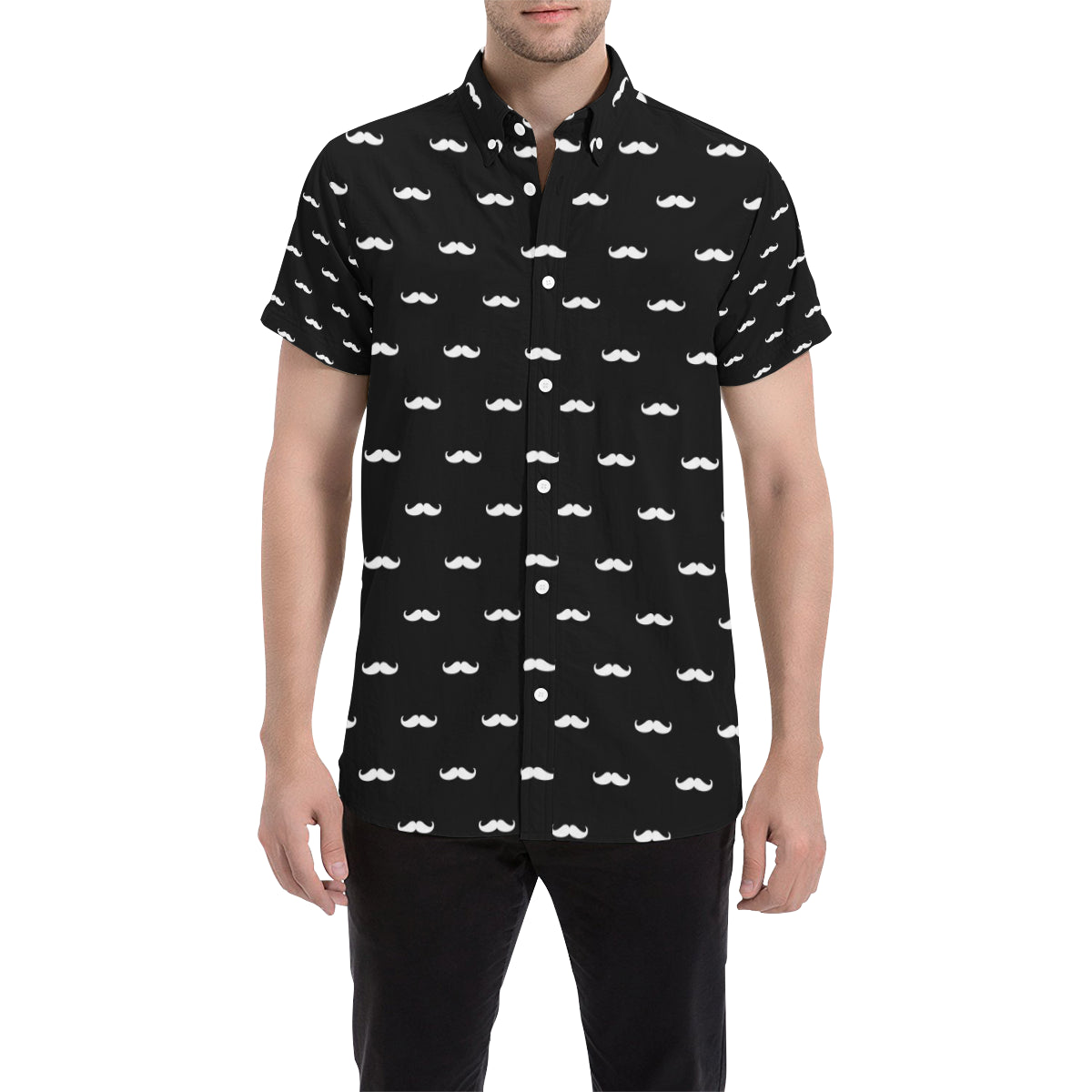 Mustache Pattern Print Design A04 Men's Short Sleeve Button Up Shirt