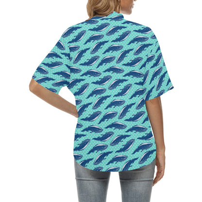 Whale Polka Dot Design Themed Print Women's Hawaiian Shirt