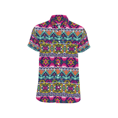 Indian Navajo Color Themed Design Print Men's Short Sleeve Button Up Shirt