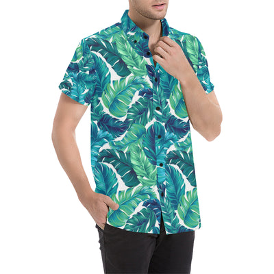 Brightness Tropical Palm Leaves Men's Short Sleeve Button Up Shirt