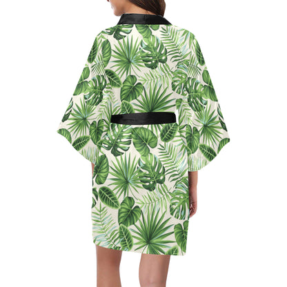Palm Leaf Pattern Print Design A01 Women's Short Kimono