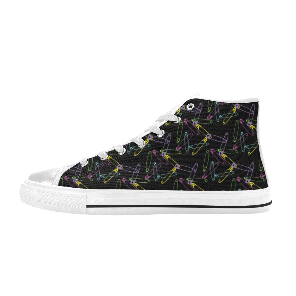 Safety Pin Print Design LKS304 High Top Women's White Shoes