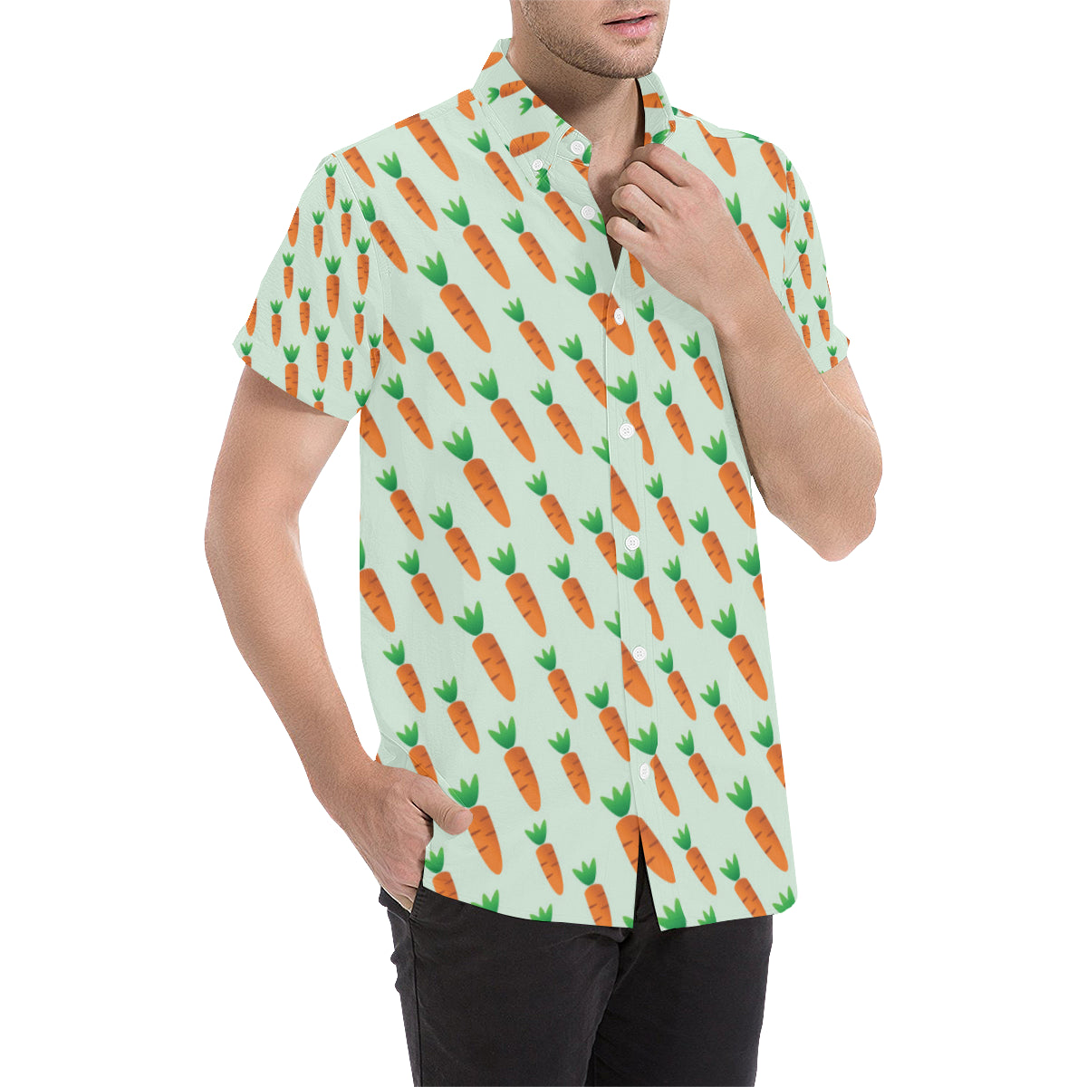 Carrot Pattern Print Design 05 Men's Short Sleeve Button Up Shirt