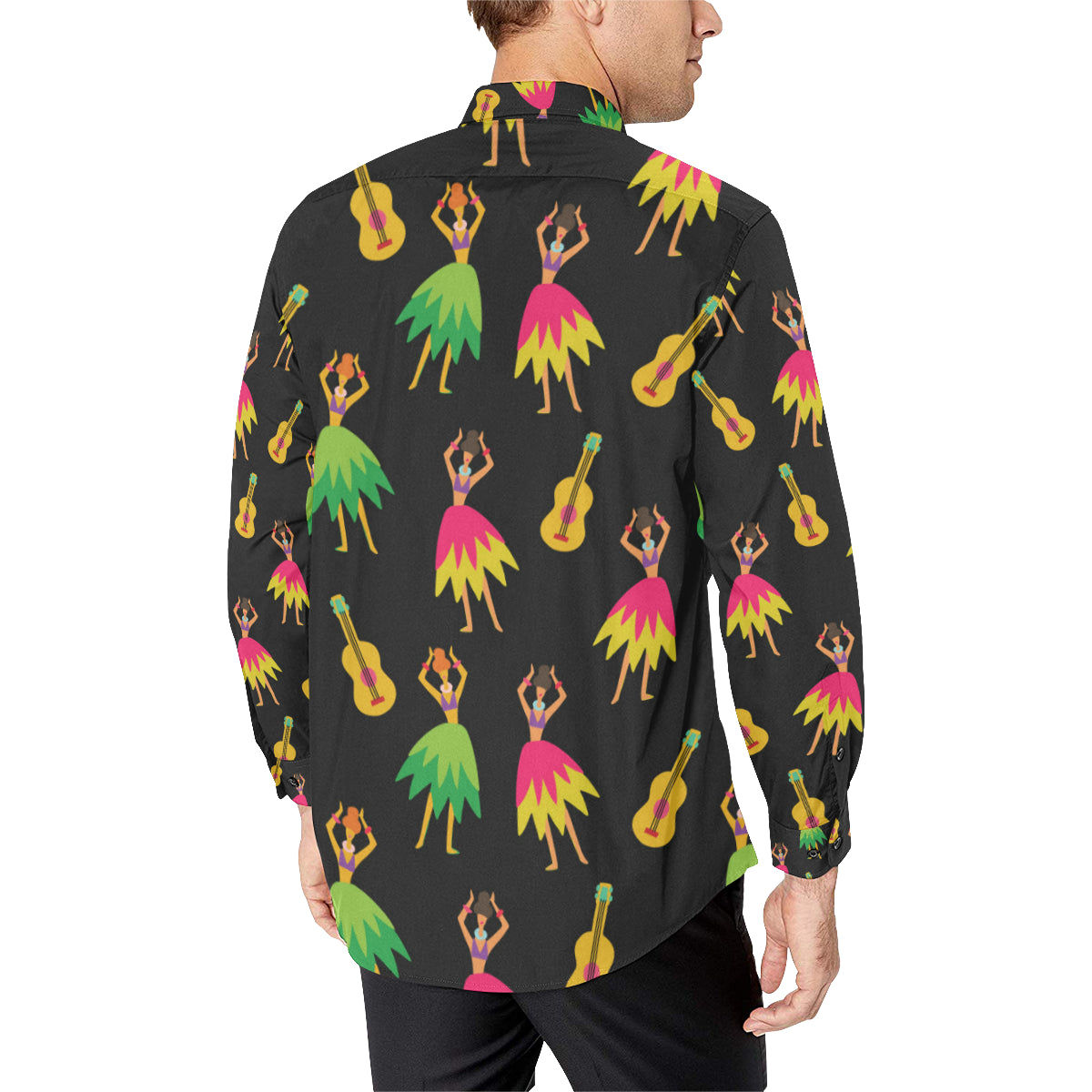 Hula Dancers Hawaiian Girl Pattern Print Design 03 Men's Long Sleeve Shirt