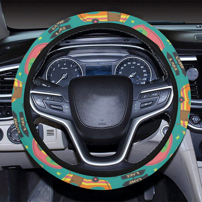 Camping Camper Pattern Print Design 05 Steering Wheel Cover with Elastic Edge