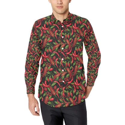 Chilli Pepper Pattern Print Design 02 Men's Long Sleeve Shirt