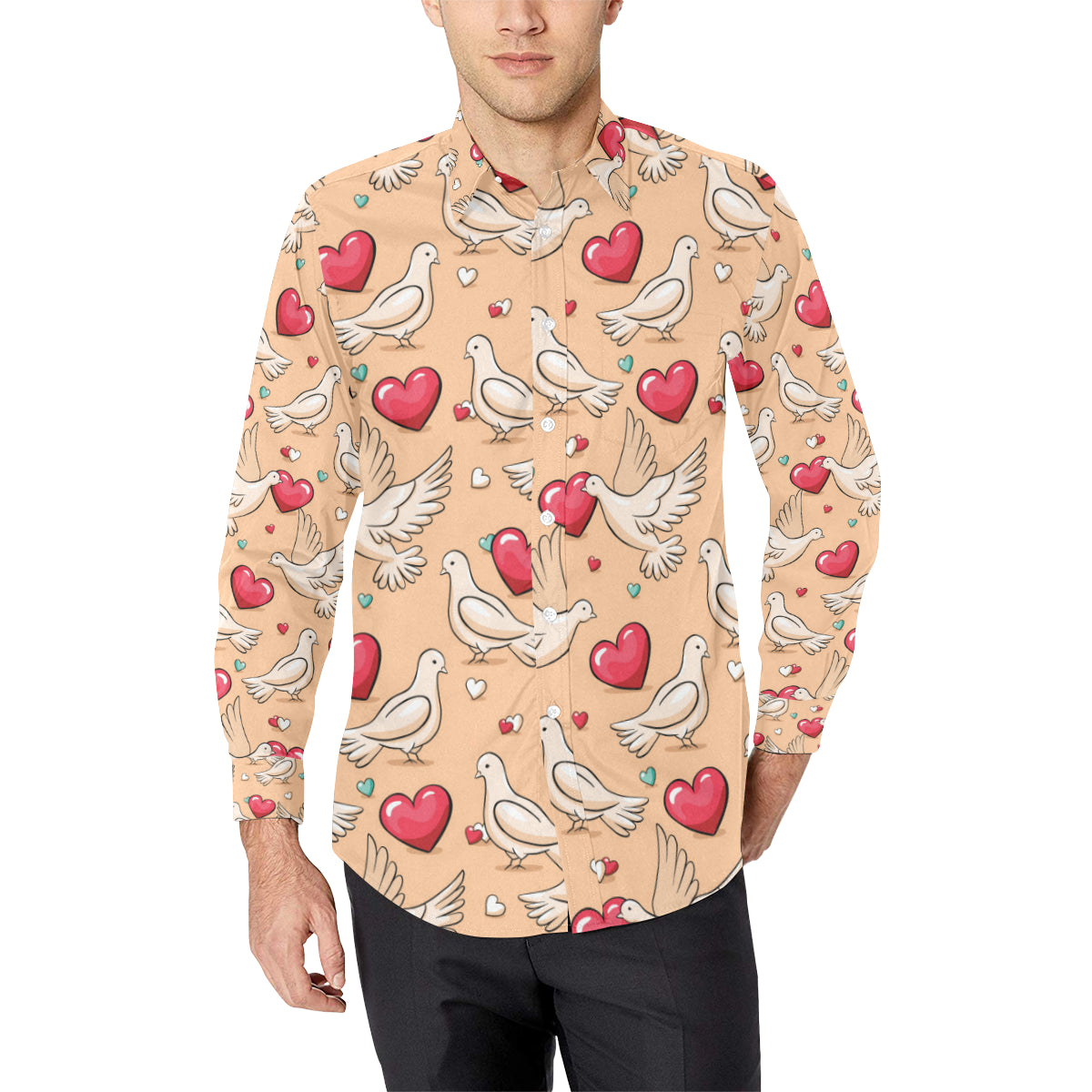 Pigeon Heart Pattern Print Design 04 Men's Long Sleeve Shirt