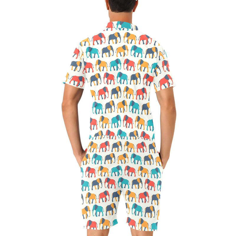 Elephant Colorful Print Pattern Men's Romper